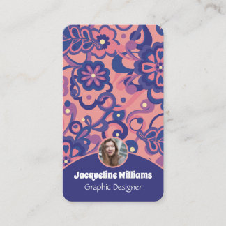 Purple Groovy Psychedelic 60s 70s Floral II Business Card