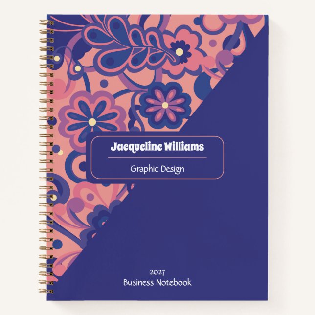 Purple Groovy Psychedelic 60s 70s Floral  Notebook (Front)