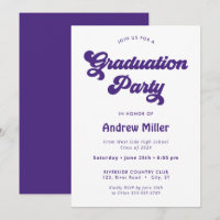 Purple Groovy retro Graduation Party Invitation