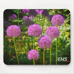 Purple Group of Allium Flowers Monogram Mouse Mat