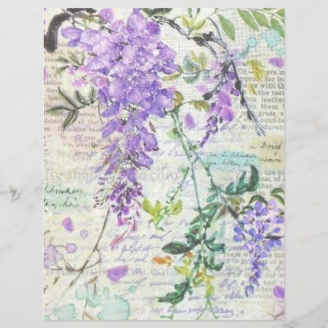 Purple Grunge Botanical Collage Scrapbook Paper (Front)
