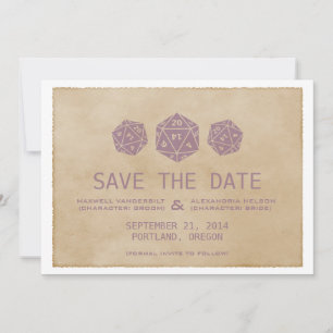 Purple Grunge D20 Dice Gamer Save the Date Invite