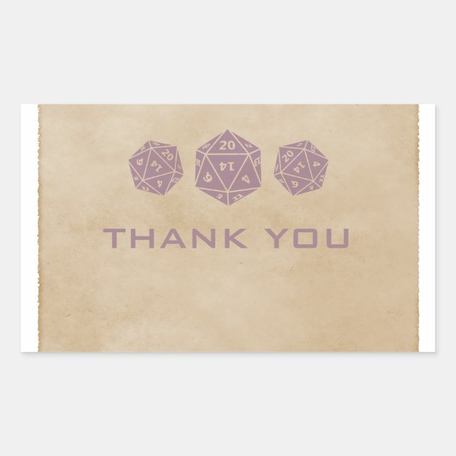 Purple Grunge D20 Dice Gamer Thank You Stickers (Front)