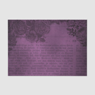 Purple Grunge Distressed Vintage Floral Newspaper Tissue Paper