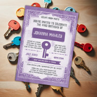 Purple Grunge Escape Room Key Birthday Party