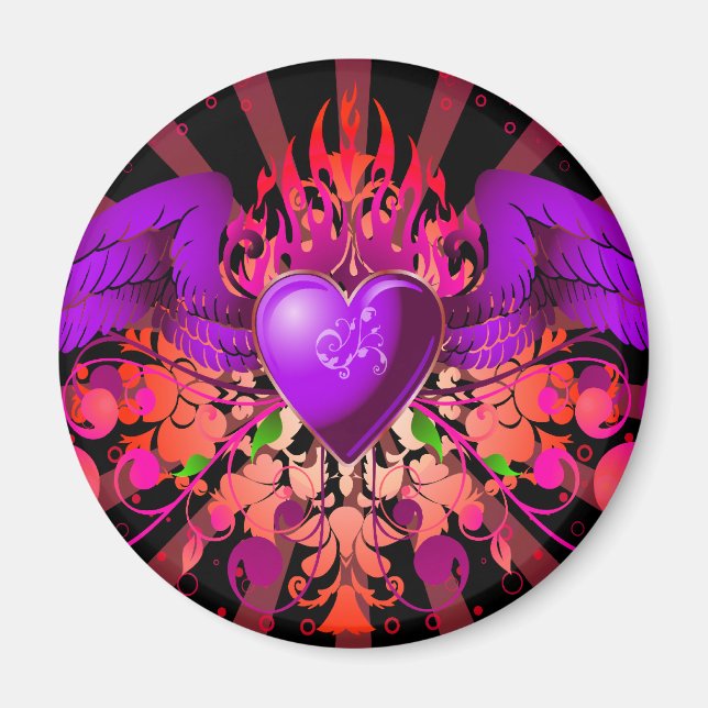 Purple Grunge Winged Heart Design Magnet (Front)