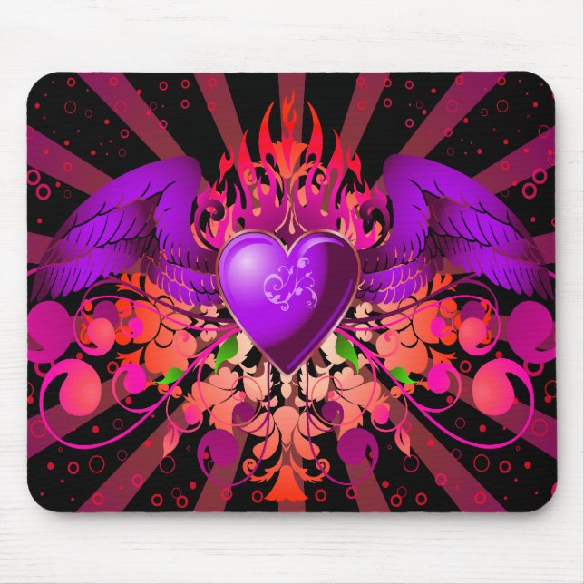 Purple Grunge Winged Heart Design Mouse Mat (Front)
