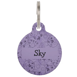 Purple Grungy Floral Pet Tag