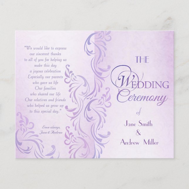 Purple grungy Wedding programs (Front)