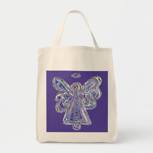 Purple Guardian Angel Art Custom Tote Bags (Front)