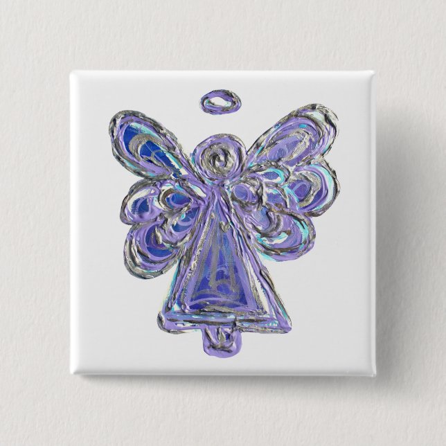 Purple Guardian Angel Custom Holiday Button Pin (Front)