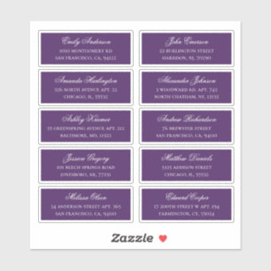 Purple guest name address. Wedding shipping labels