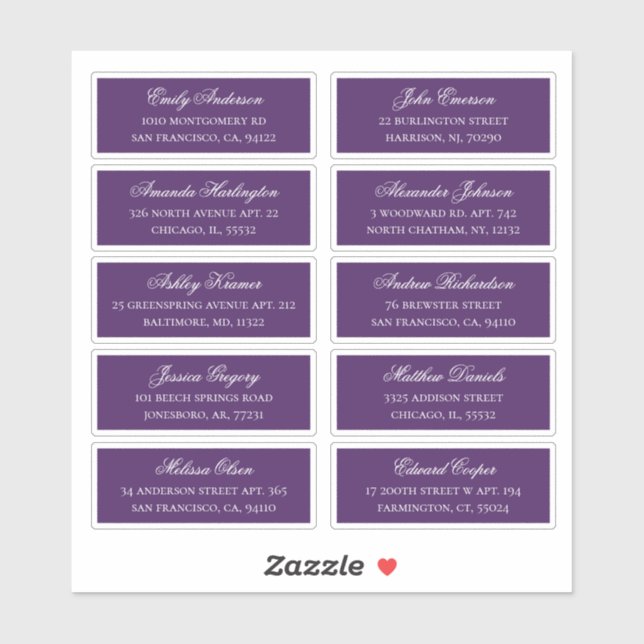 Purple guest name address. Wedding shipping labels (Sheet)