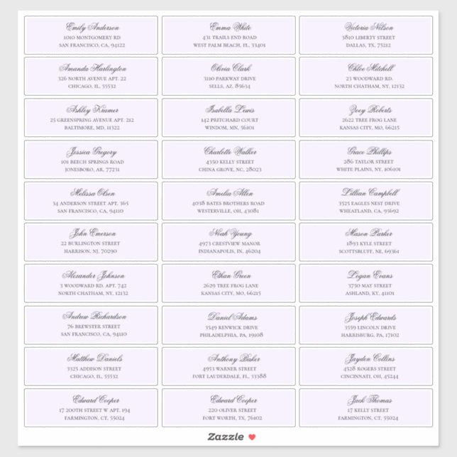 Purple guest names address. Wedding shipping label (Sheet)