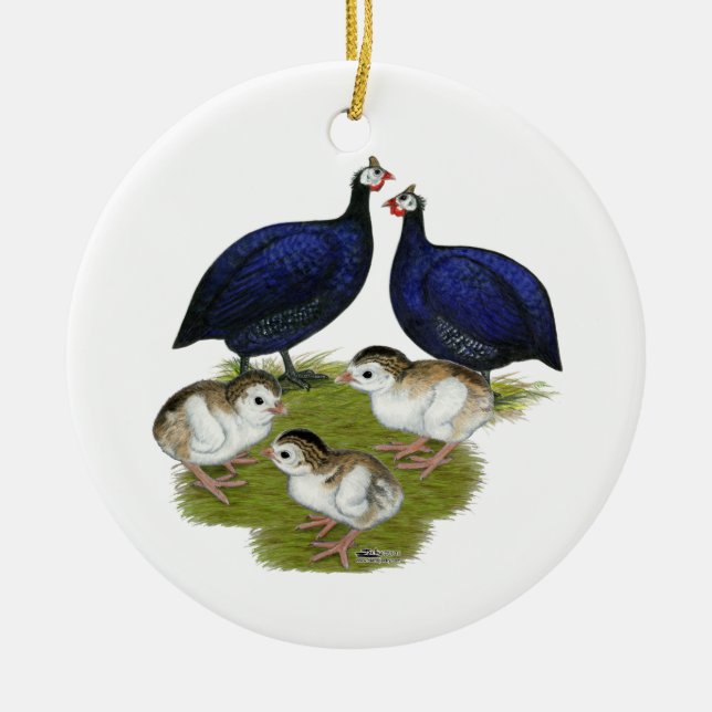 Purple Guinea Family Ceramic Tree Decoration (Front)