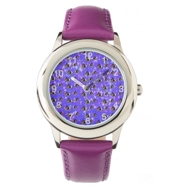Purple Guinea Pig Sparkle, Girls Leather Watch (Front)