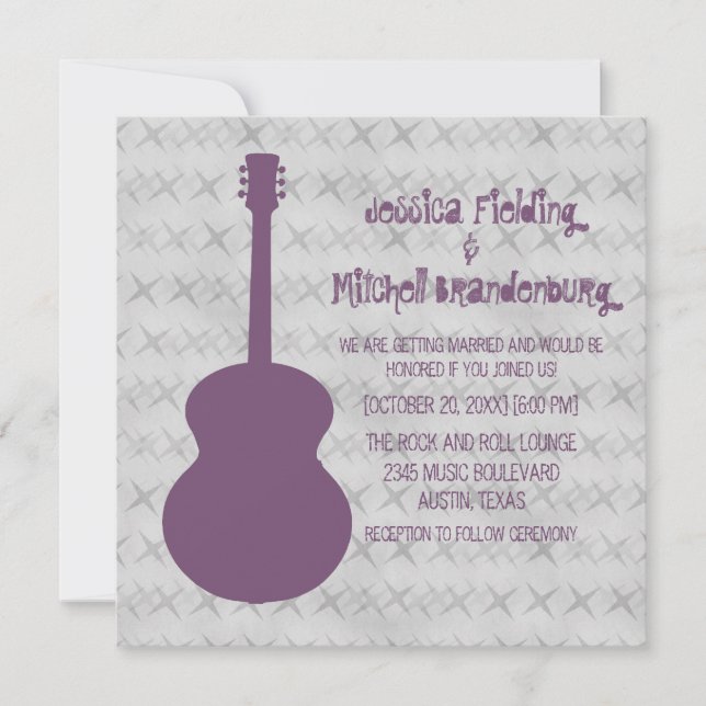 Purple Guitar Grunge Wedding Invite (Front)