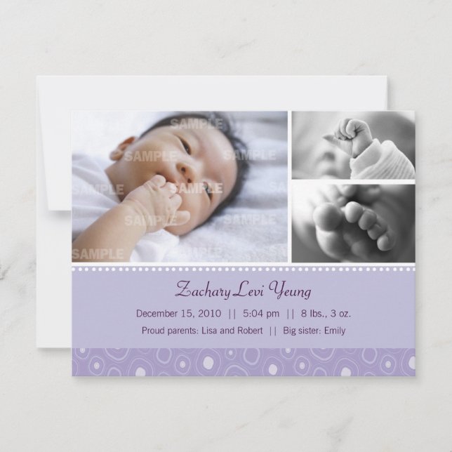 Purple Gumdrop Birth Announcement (Front)