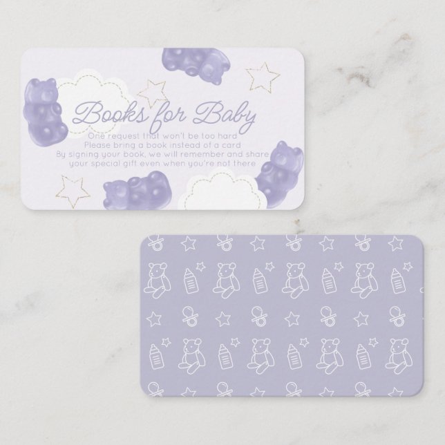 Purple Gummy Bear Baby Shower Book Request Enclosure Card (Front/Back)