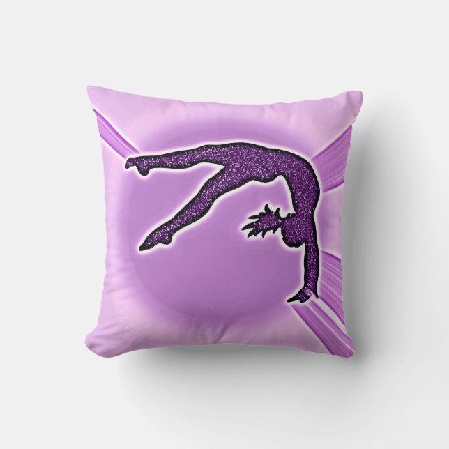 Purple Gymnastics Faux Sparkle Throw Pillow (Front)