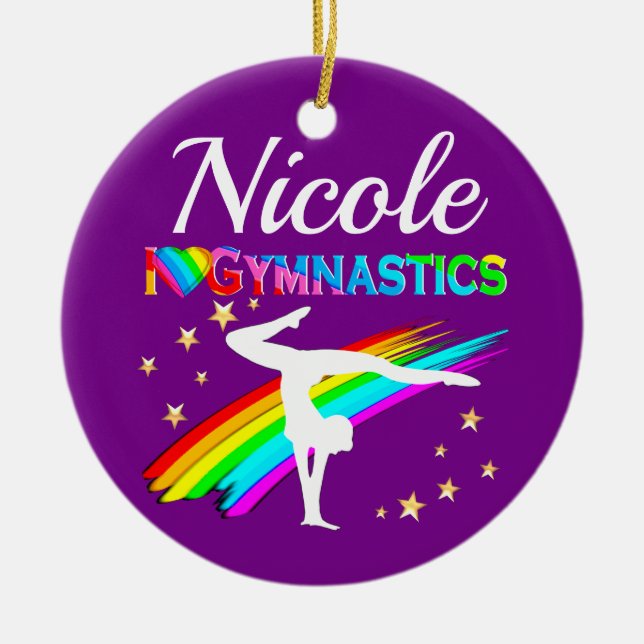 PURPLE GYMNASTICS SUPER STAR DESIGN CERAMIC TREE DECORATION (Front)