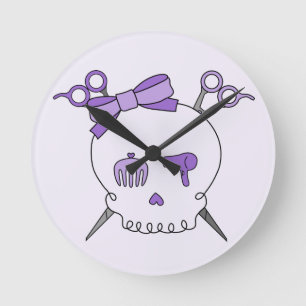 Purple Hair Accessory Skull -Scissor Crossbones #2 Round Clock