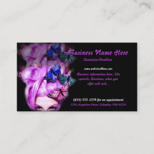 Purple Hair Butterfly Lady Business Cards