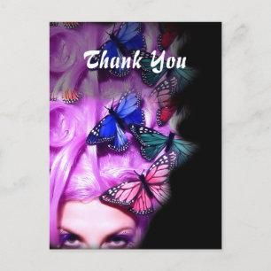 Purple Hair Butterfly Lady Thank You Postcards