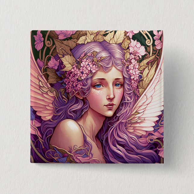 Purple Hair Fairy Angel Fantasy Art 15 Cm Square Badge (Front)