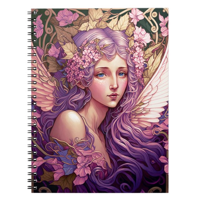 Purple Hair Fairy Angel Fantasy Art Notebook (Front)