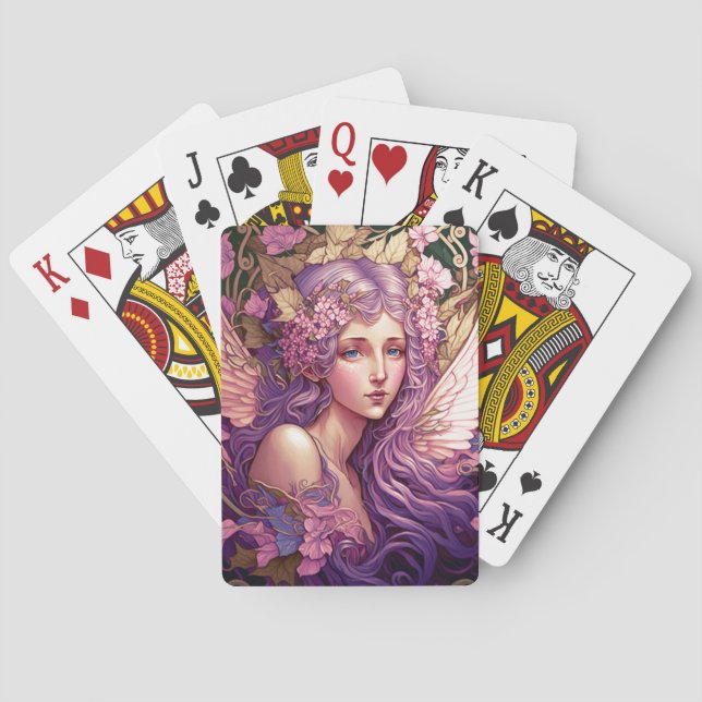 Purple Hair Fairy Angel Fantasy Art Playing Cards (Back)
