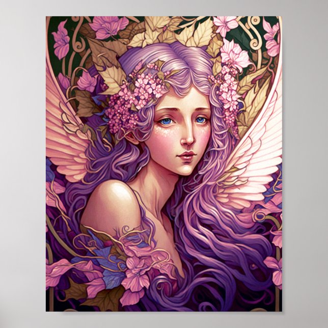 Purple Hair Fairy Angel Fantasy Art Poster (Front)