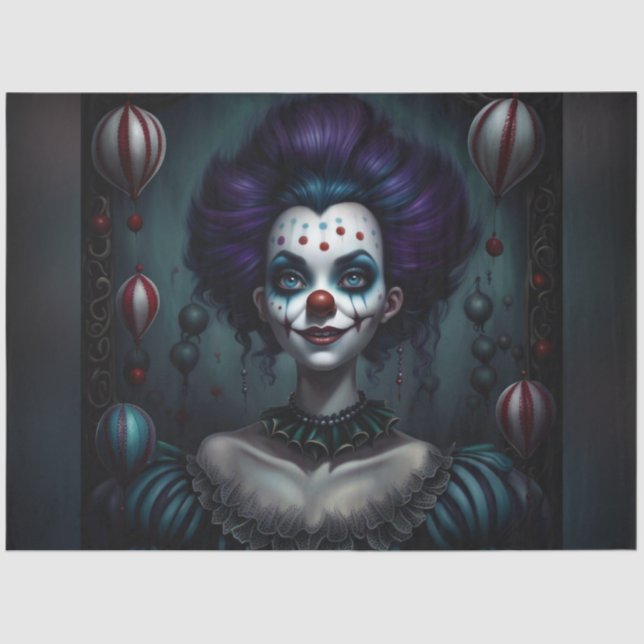 Purple Hair Halloween Clown Decoupage Paper (Front)