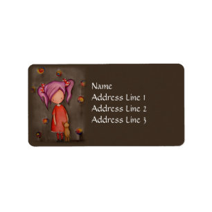 Purple hair little girl with cat Address Label