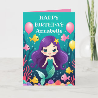 Purple Hair Mermaid Birthday Personalise Card