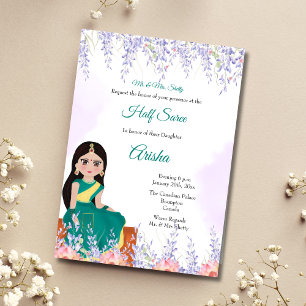 Purple Half Saree invitation card template
