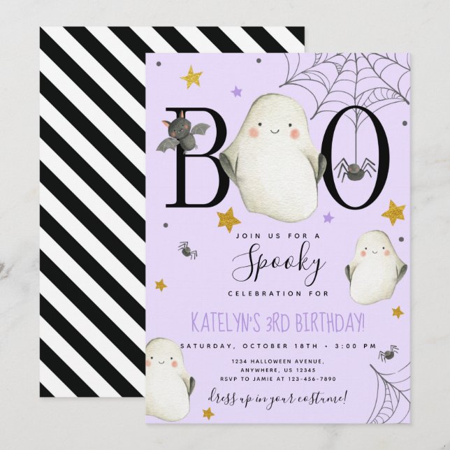 Purple Halloween Birthday Invitation (Front/Back)