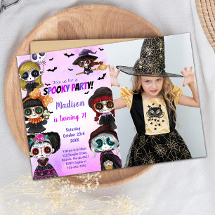 Purple Halloween Birthday Invitation with Photo