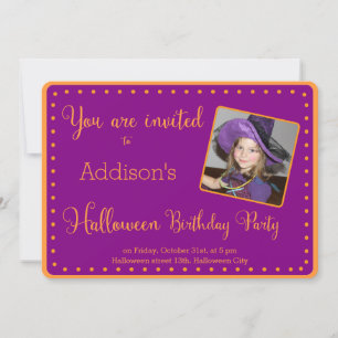 Purple Halloween Birthday Party Invitations Photo