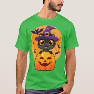 Purple Halloween Black Cat Costume Witch Hat & Moo T-Shirt