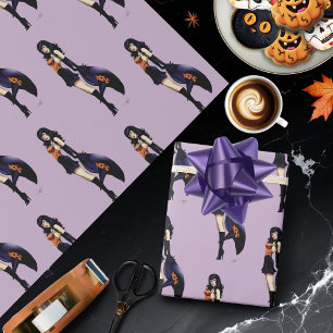 Purple Halloween Cute Witch Wrapping Paper