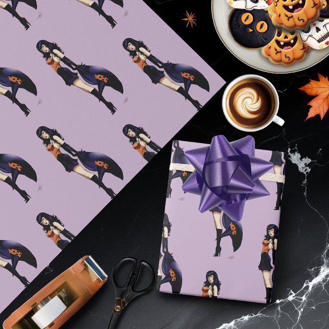Purple Halloween Cute Witch Wrapping Paper (Creator Uploaded)
