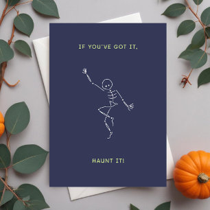 Purple Halloween Dancing Skeleton Holiday Card