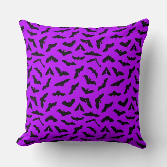 Purple Halloween Flying Bats Cushion (Front)