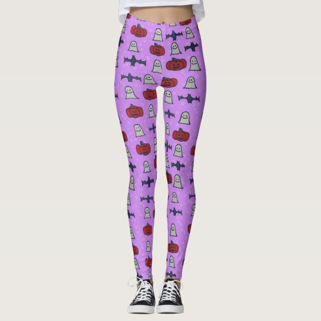 Purple Halloween Fun Print Leggings (Front)