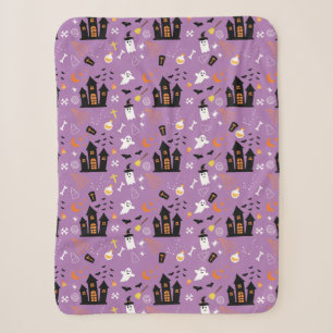 Purple Halloween Ghost and Haunted House Sherpa Blanket