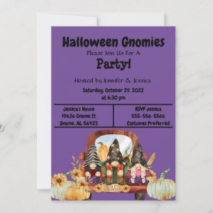 Purple Halloween Gnome Party Invitation