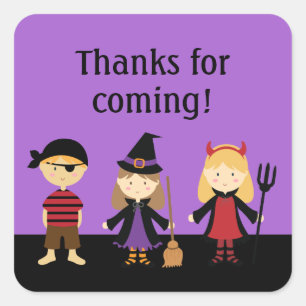 Purple Halloween Kids Party Thank You Favour Square Sticker