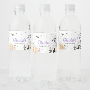 Purple Halloween Little Boo Baby Shower Water Bottle Label