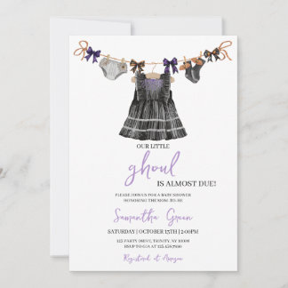 Purple Halloween Little Ghoul Baby Shower Invitation